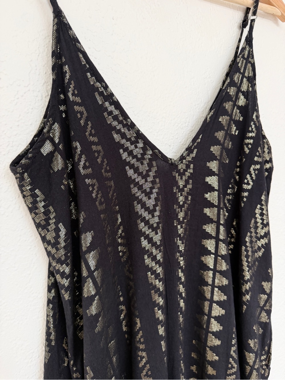 ELAN black metallic gold boho print strappy maxi resort sun dress / size M - Picture 11 of 11